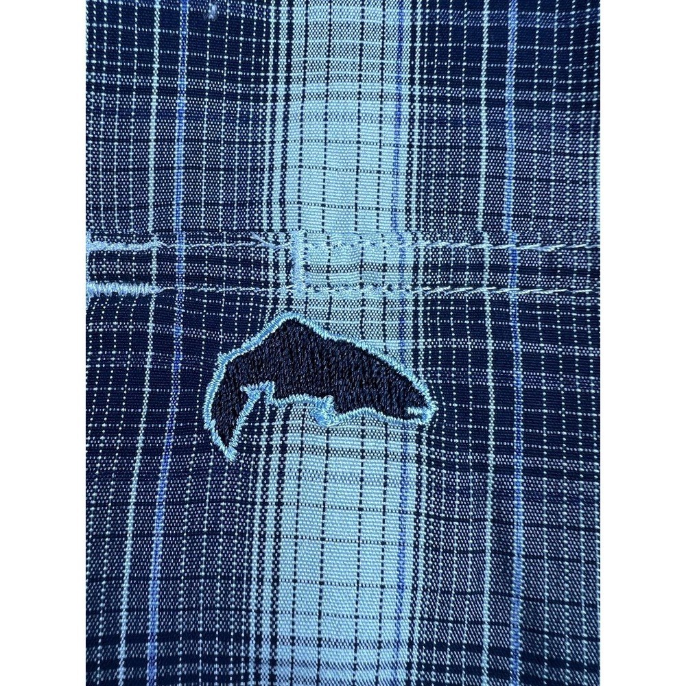 Simms Shirt Mens Medium Blue Plaid Long Sleeve Pearl Snap Fishing Outdoor Casual - Picture 4 of 9